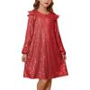 imageGRACE KARIN Girls Long Sleeve Sequin Dresses Kids Crew Neck Sparkly Ruffle Formal Party Dress with Hairbow 512YRed