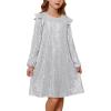 imageGRACE KARIN Girls Long Sleeve Sequin Dresses Kids Crew Neck Sparkly Ruffle Formal Party Dress with Hairbow 512YSilver