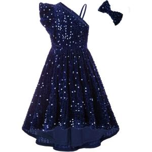 imageGRACE KARIN Girls One Shoulder Sequin Dress High Low Party Dress for 514YBlue