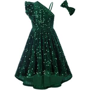 imageGRACE KARIN Girls One Shoulder Sequin Dress High Low Party Dress for 514YGreen