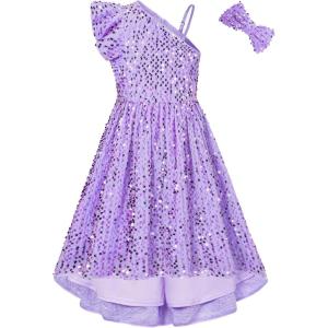 imageGRACE KARIN Girls One Shoulder Sequin Dress High Low Party Dress for 514YLight Purple