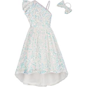 imageGRACE KARIN Girls One Shoulder Sequin Dress High Low Party Dress for 514YMulticoloured