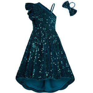 imageGRACE KARIN Girls One Shoulder Sequin Dress High Low Party Dress for 514YPeacock Blue