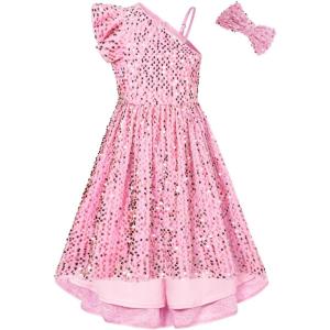 imageGRACE KARIN Girls One Shoulder Sequin Dress High Low Party Dress for 514YPink