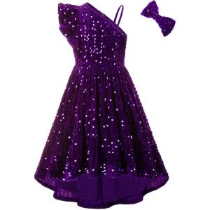 imageGRACE KARIN Girls One Shoulder Sequin Dress High Low Party Dress for 514YPurple