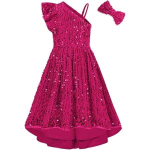 imageGRACE KARIN Girls One Shoulder Sequin Dress High Low Party Dress for 514YRose Red