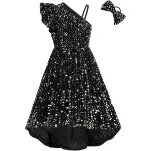 imageGRACE KARIN Girls One Shoulder Sequin Dress High Low Party Dress for 514YSilver