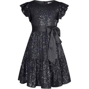 imageGRACE KARIN Girls Party Dress Sequin Formal Fancy Birthday Dress for Girls Prom Ruffle Midi Dress 514YearsBlack