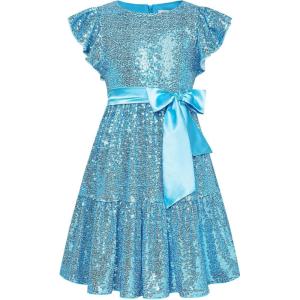 imageGRACE KARIN Girls Party Dress Sequin Formal Fancy Birthday Dress for Girls Prom Ruffle Midi Dress 514YearsBlue