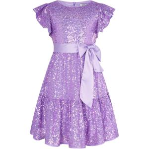 imageGRACE KARIN Girls Party Dress Sequin Formal Fancy Birthday Dress for Girls Prom Ruffle Midi Dress 514YearsLight Purple