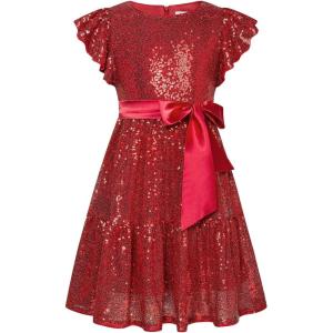 imageGRACE KARIN Girls Party Dress Sequin Formal Fancy Birthday Dress for Girls Prom Ruffle Midi Dress 514YearsRed