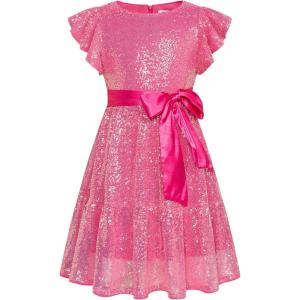 imageGRACE KARIN Girls Party Dress Sequin Formal Fancy Birthday Dress for Girls Prom Ruffle Midi Dress 514YearsRose Red