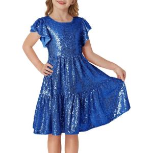 imageGRACE KARIN Girls Party Dress Sequin Formal Fancy Birthday Dress for Girls Prom Ruffle Midi Dress 514YearsRoyal Blue