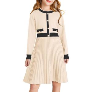 imageGRACE KARIN Girls Sweater Fall Dress Long Sleeve Knit A Line Contrast Casual Winter Dresses 614YApricot