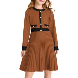 imageGRACE KARIN Girls Sweater Fall Dress Long Sleeve Knit A Line Contrast Casual Winter Dresses 614YBurnt Orange