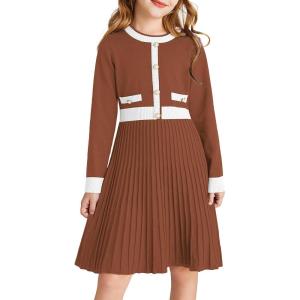 imageGRACE KARIN Girls Sweater Fall Dress Long Sleeve Knit A Line Contrast Casual Winter Dresses 614YCaramel