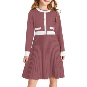 imageGRACE KARIN Girls Sweater Fall Dress Long Sleeve Knit A Line Contrast Casual Winter Dresses 614YCoffee