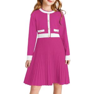 imageGRACE KARIN Girls Sweater Fall Dress Long Sleeve Knit A Line Contrast Casual Winter Dresses 614YHot Pink