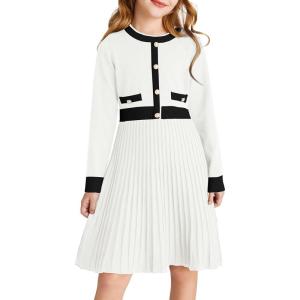 imageGRACE KARIN Girls Sweater Fall Dress Long Sleeve Knit A Line Contrast Casual Winter Dresses 614YIvory