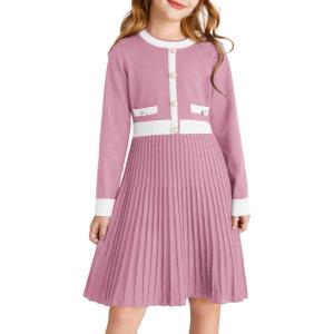 imageGRACE KARIN Girls Sweater Fall Dress Long Sleeve Knit A Line Contrast Casual Winter Dresses 614YPurple