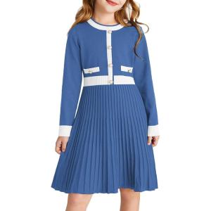 imageGRACE KARIN Girls Sweater Fall Dress Long Sleeve Knit A Line Contrast Casual Winter Dresses 614YRoyal Blue