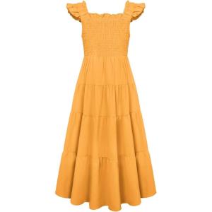 imageGRACE KARIN Girls Tie Back Party Dress Ruffle Sleeve Smoke Tiered Special Occasions Summer Maxi Dresses Size 512Apricot