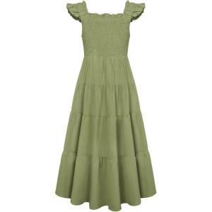 imageGRACE KARIN Girls Tie Back Party Dress Ruffle Sleeve Smoke Tiered Special Occasions Summer Maxi Dresses Size 512Army Green