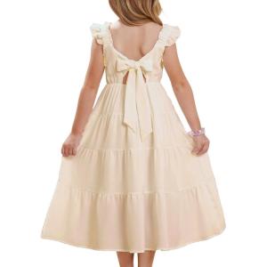 imageGRACE KARIN Girls Tie Back Party Dress Ruffle Sleeve Smoke Tiered Special Occasions Summer Maxi Dresses Size 512Cream