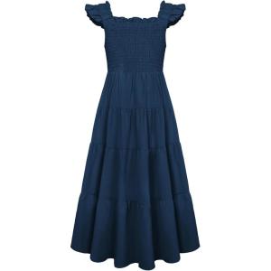 imageGRACE KARIN Girls Tie Back Party Dress Ruffle Sleeve Smoke Tiered Special Occasions Summer Maxi Dresses Size 512Deep Blue