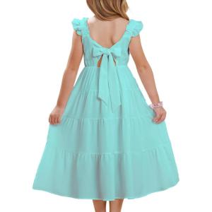 imageGRACE KARIN Girls Tie Back Party Dress Ruffle Sleeve Smoke Tiered Special Occasions Summer Maxi Dresses Size 512Green Blue