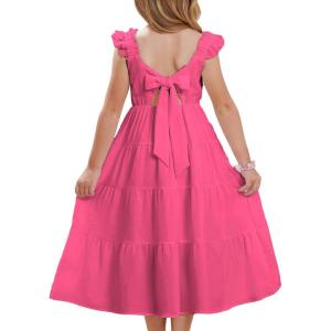 imageGRACE KARIN Girls Tie Back Party Dress Ruffle Sleeve Smoke Tiered Special Occasions Summer Maxi Dresses Size 512Hot Pink