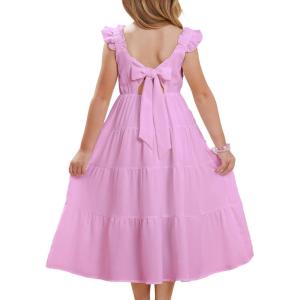 imageGRACE KARIN Girls Tie Back Party Dress Ruffle Sleeve Smoke Tiered Special Occasions Summer Maxi Dresses Size 512Purple Pink