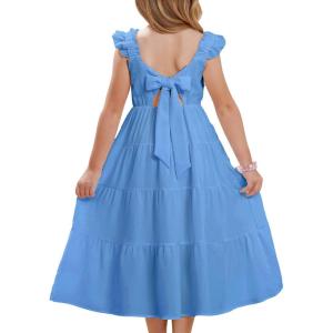imageGRACE KARIN Girls Tie Back Party Dress Ruffle Sleeve Smoke Tiered Special Occasions Summer Maxi Dresses Size 512Sky Blue