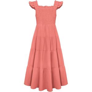 imageGRACE KARIN Girls Tie Back Party Dress Ruffle Sleeve Smoke Tiered Special Occasions Summer Maxi Dresses Size 512Watermelon Red