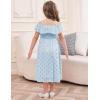 imageGRACE KARIN Girls Off Shoulder Dress Sleeveless Ruffle Spaghetti Straps Smocked ALine Chiffon Dress 514YLight Blue