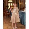 imageGRACE KARIN Girls Sequin Dress Short Sleeve Sparkle Birthday Party Prom Dress with Hair Bow 512YRose Gold