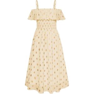 imageGRACE KARIN Girls Off Shoulder Dress Sleeveless Ruffle Spaghetti Straps Smocked ALine Chiffon Dress 514YGold