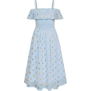 imageGRACE KARIN Girls Off Shoulder Dress Sleeveless Ruffle Spaghetti Straps Smocked ALine Chiffon Dress 514YLight Blue