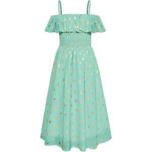 imageGRACE KARIN Girls Off Shoulder Dress Sleeveless Ruffle Spaghetti Straps Smocked ALine Chiffon Dress 514YLight Green