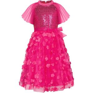imageGRACE KARIN Girls Sequin Dress Ruffle Party Weeding Flower Shirred Tutu Dress 512Sequinhot Pink