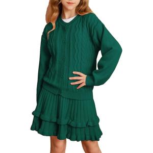 imageGRACE KARIN Girls Sweater Skirt Set Fall Winter Dress Kids Fashion Outfits Size 512Green