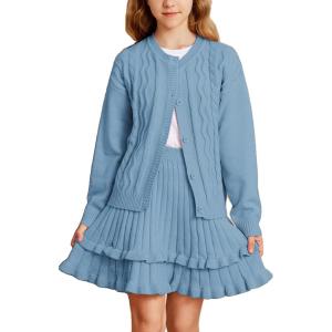 imageGRACE KARIN Girls Sweater Skirt Set Fall Winter Dress Kids Fashion Outfits Size 512Light Blue