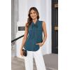 imageGRACE KARIN Womens Stand Collar Tie Neck Tank Tops Sleeveless Work Bow Top ShirtsGray Blue