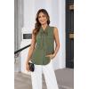 imageGRACE KARIN Womens Stand Collar Tie Neck Tank Tops Sleeveless Work Bow Top ShirtsLight Gray Green