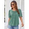 imageGRACE KARIN Womens Summer Top Casual Crewneck Short Puff Sleeve Crochet Lace Embroidered Blouses ShirtsGrey Green