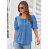 imageGRACE KARIN Womens Summer Top Casual Crewneck Short Puff Sleeve Crochet Lace Embroidered Blouses ShirtsLight Blue