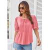 imageGRACE KARIN Womens Summer Top Casual Crewneck Short Puff Sleeve Crochet Lace Embroidered Blouses ShirtsLight Pink