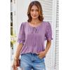 imageGRACE KARIN Womens Summer Top Casual Crewneck Short Puff Sleeve Crochet Lace Embroidered Blouses ShirtsLight Purple