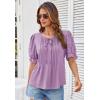 imageGRACE KARIN Womens Summer Top Casual Crewneck Short Puff Sleeve Crochet Lace Embroidered Blouses ShirtsLight Purple