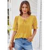 imageGRACE KARIN Womens Summer Top Casual Crewneck Short Puff Sleeve Crochet Lace Embroidered Blouses ShirtsLight Yellow